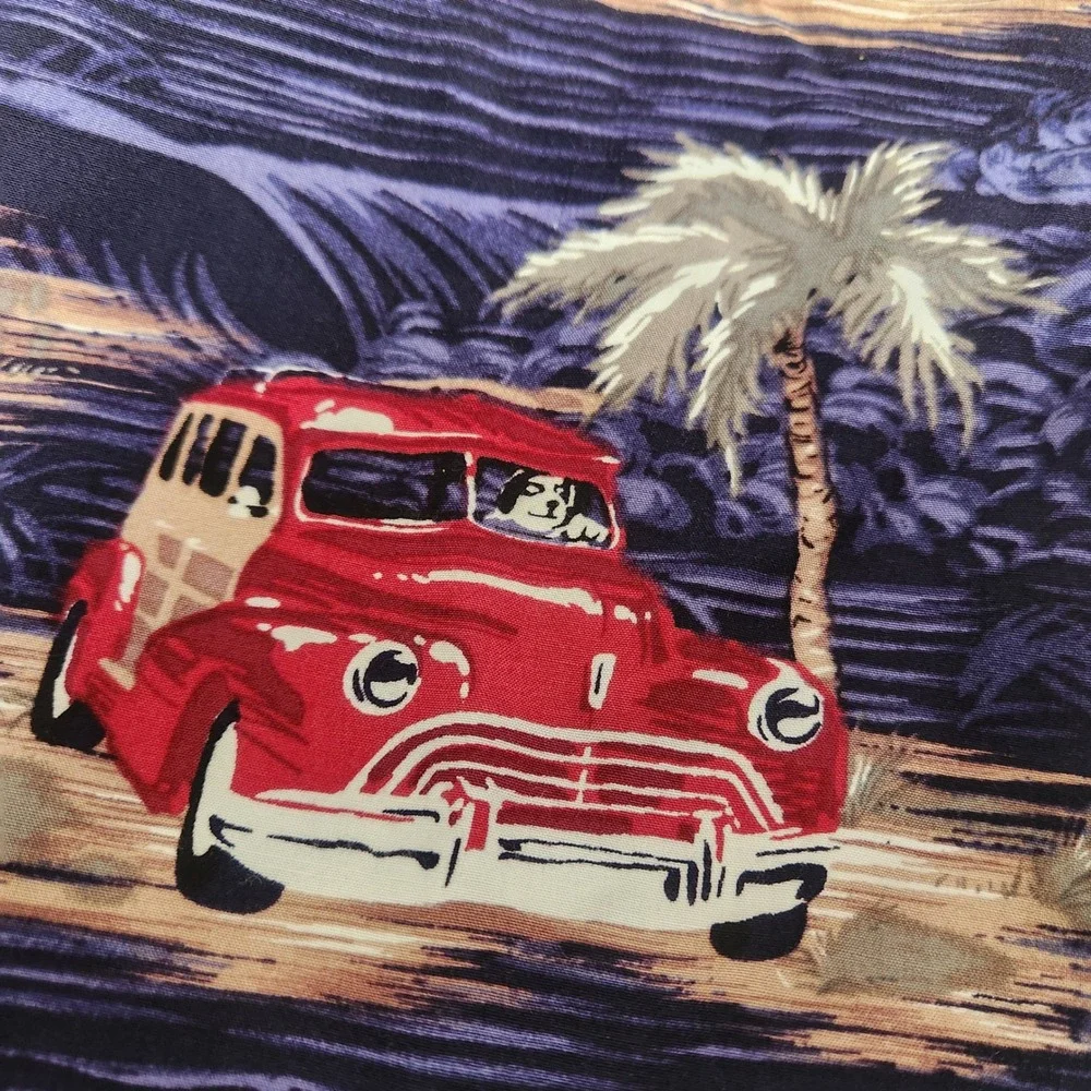 Vintage Big‎ Dogs Blue Shirt Size 3X Hawaiian Woodie Classic Cars Tropical Palm